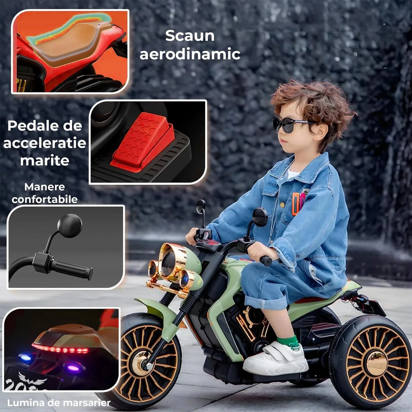 Motocicleta electrica Timebox, Functie mers inainte/inapoi, Faruri, Claxon, Rosu