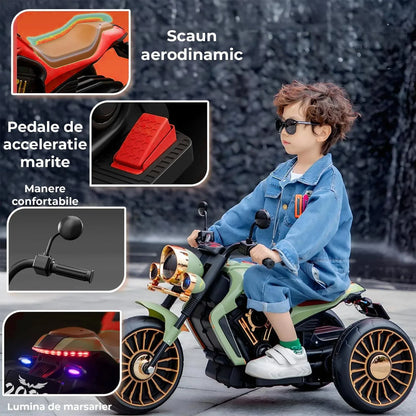 Motocicleta electrica Timebox, Functie mers inainte/inapoi, Faruri, Claxon, Rosu