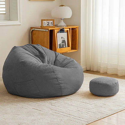 Fotoliu Puf Bean Bag din stofa, Multifunctional pentru living, Gri