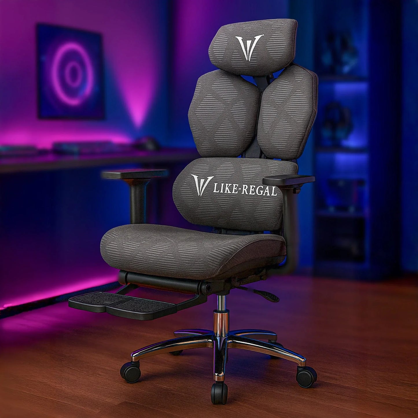 Scaun Gaming Ergonomic Reclinabil cu Plasa Respirabila, Suport Lombar, Sezut Reglabil pe Adancime, Brate 3D si Optional Suport pentru Picioare, Cilindru Clasa 4, Ideal pentru Gaming sau Birou, Negru - 221.ro