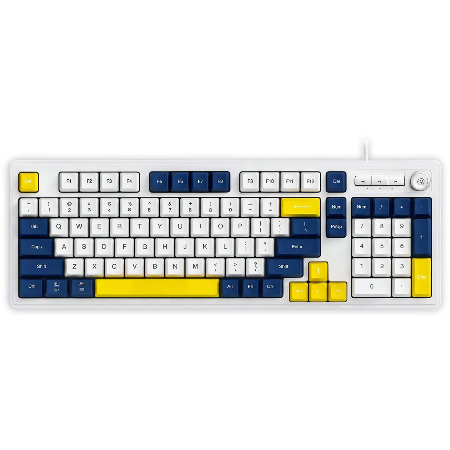 Tastatura cu fir Timebox, Iluminare RGB, Cablu 1,5 m, Plastic ABS, Suport gaming & office, Design slim, Compatibilitate Universala, Albastru/Galben - 221.ro