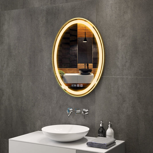 Resigilat: Oglinda de baie, RD3313-1, cu iluminare Led, Dimensiuni 49x69 cm, Functii dezaburire, Bluetooth, Ceas, Termometru