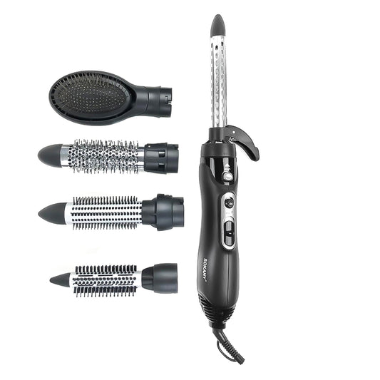 Perie cu aer cald 9 in 1 Sokany HB-825, 1000W, 2 temperaturi, 2 viteze, ionizare, Negru
