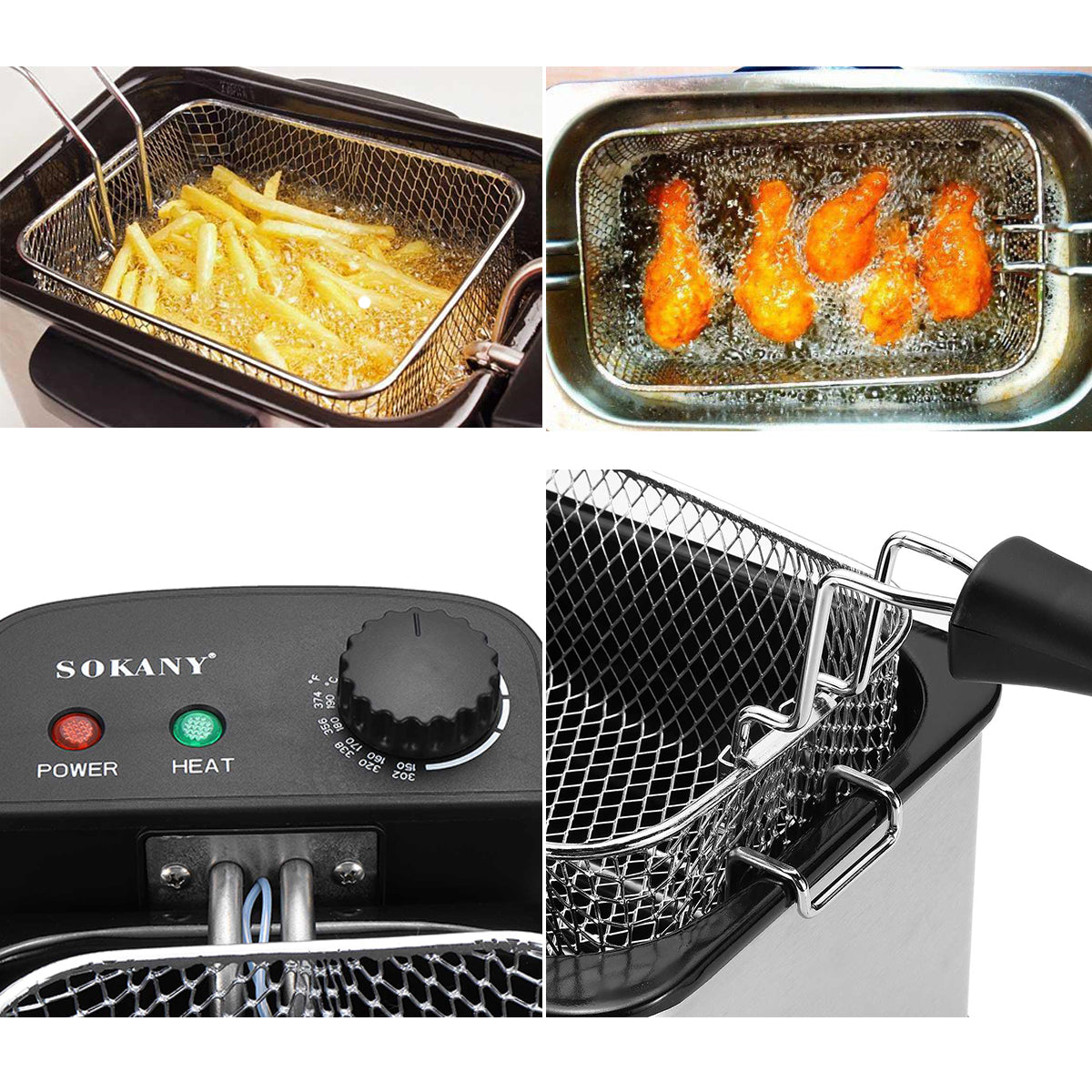 Friteuza Sokany HD-3302, 2000W, 3.5L, Termostat reglabil, Negru/Inox