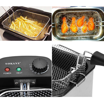 Friteuza Sokany HD-3302, 2000W, 3.5L, Termostat reglabil, Negru/Inox