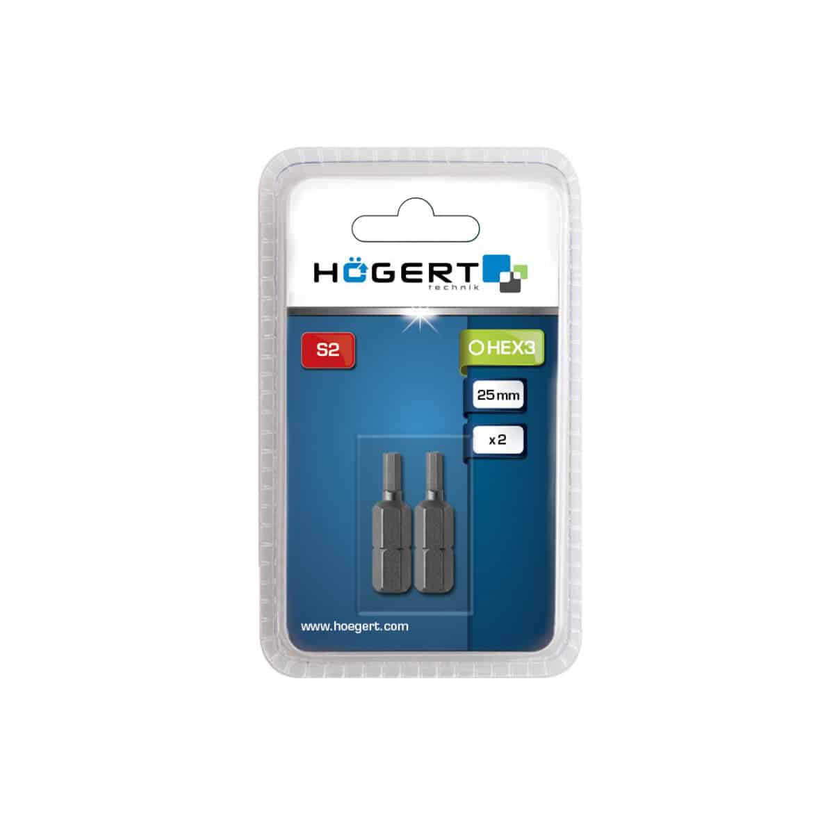 Set 2 bucati, bit-uri pentru surubelnita, H3, 25mm HOGERT / HT1S343