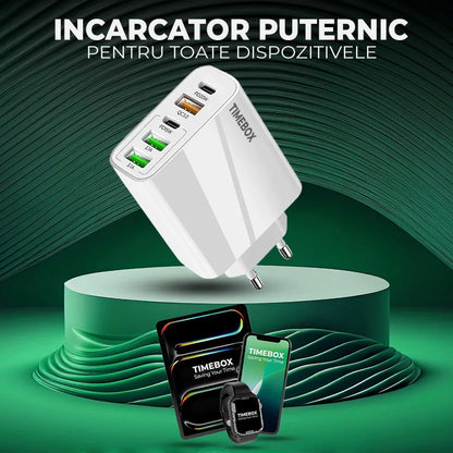 Incarcator Retea, 65W, 5 Porturi, 3 x USB, 2 x Type-C, Alb