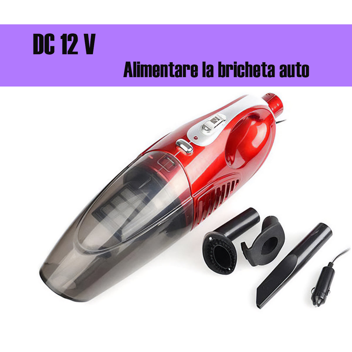 Aspirator auto cu accesorii, filtru praf detasabil, aspirare umeda si uscata, alimentare 12V,  JK-013, Rosu