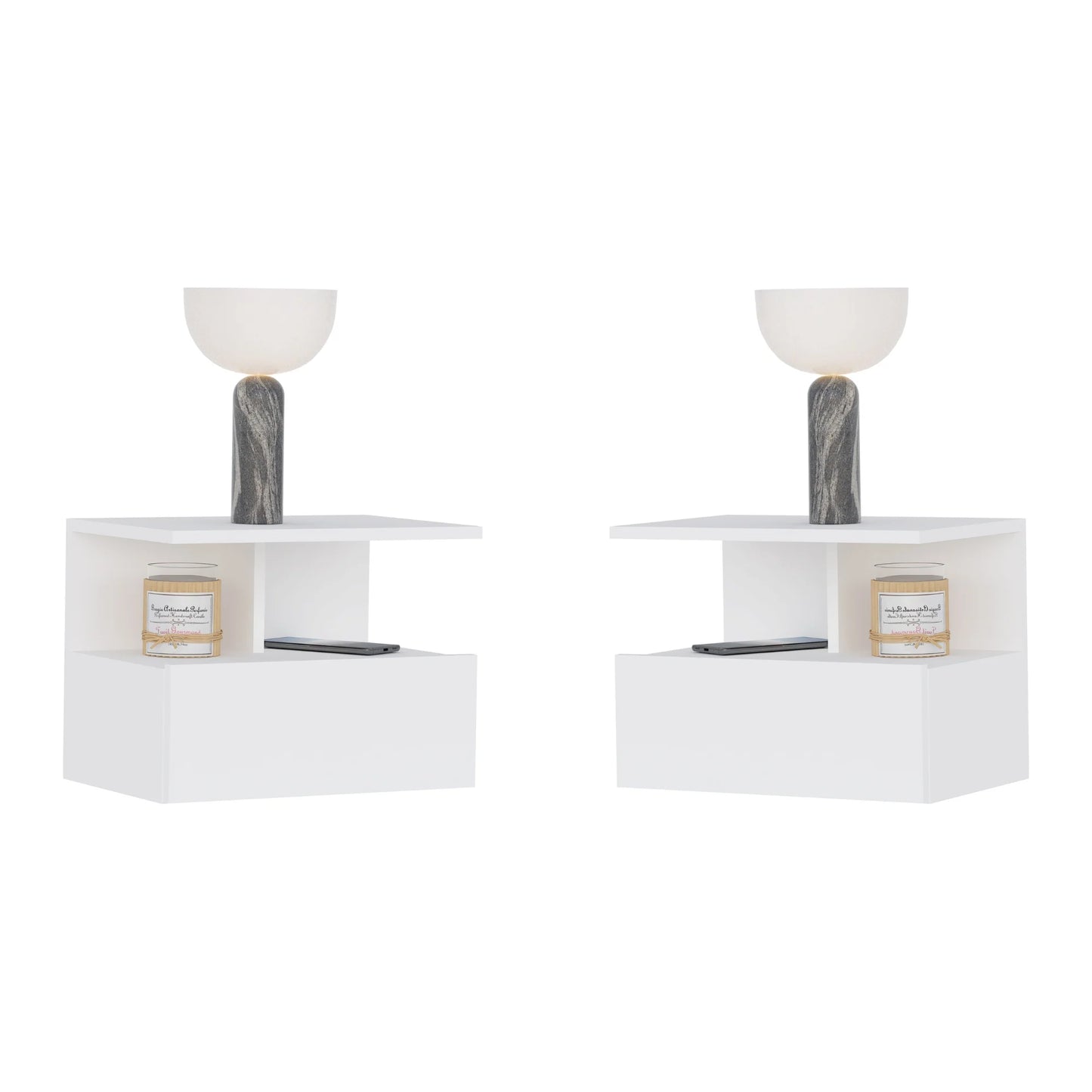 Set 2 Noptiere suspendate Kabi, 1 Usa, Alb, 45 x 30 x 34 cm