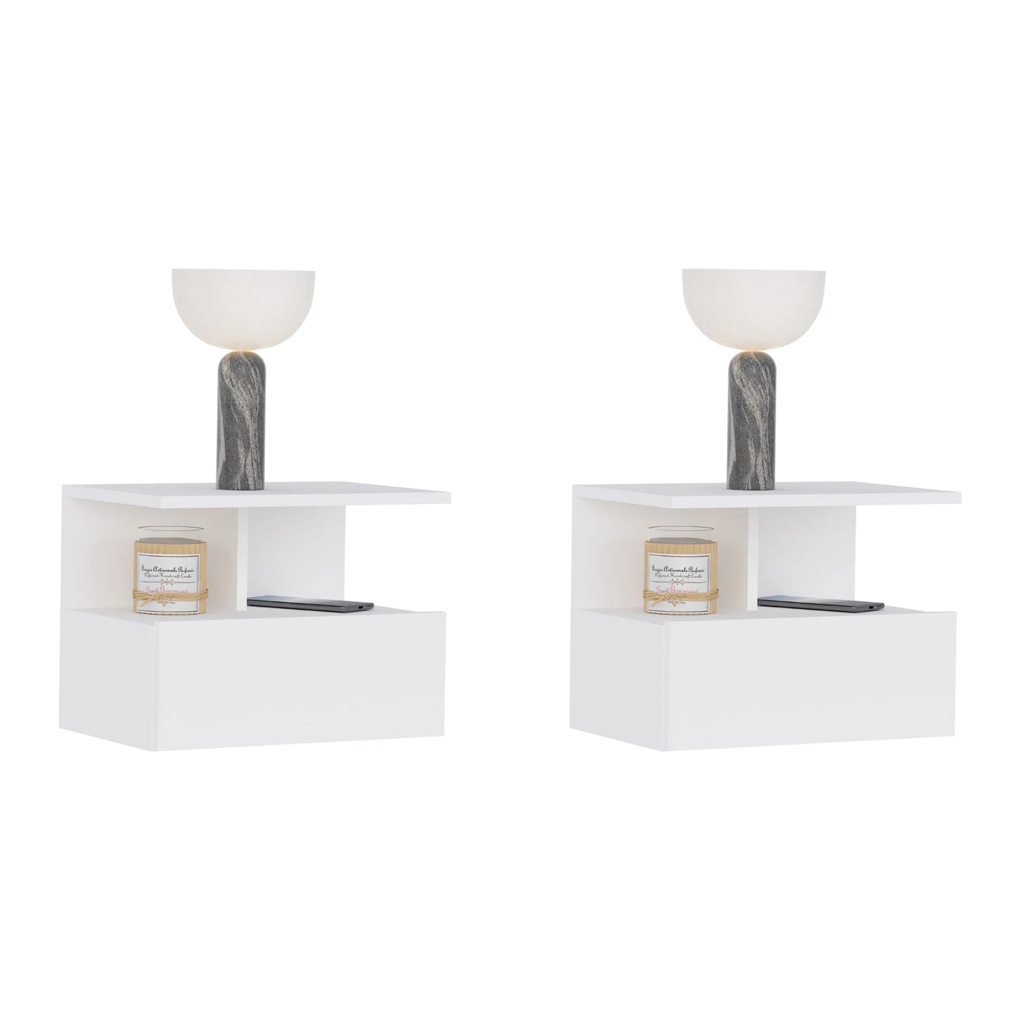 Set 2 Noptiere suspendate Kabi, 1 Usa, Alb, 45 x 30 x 34 cm