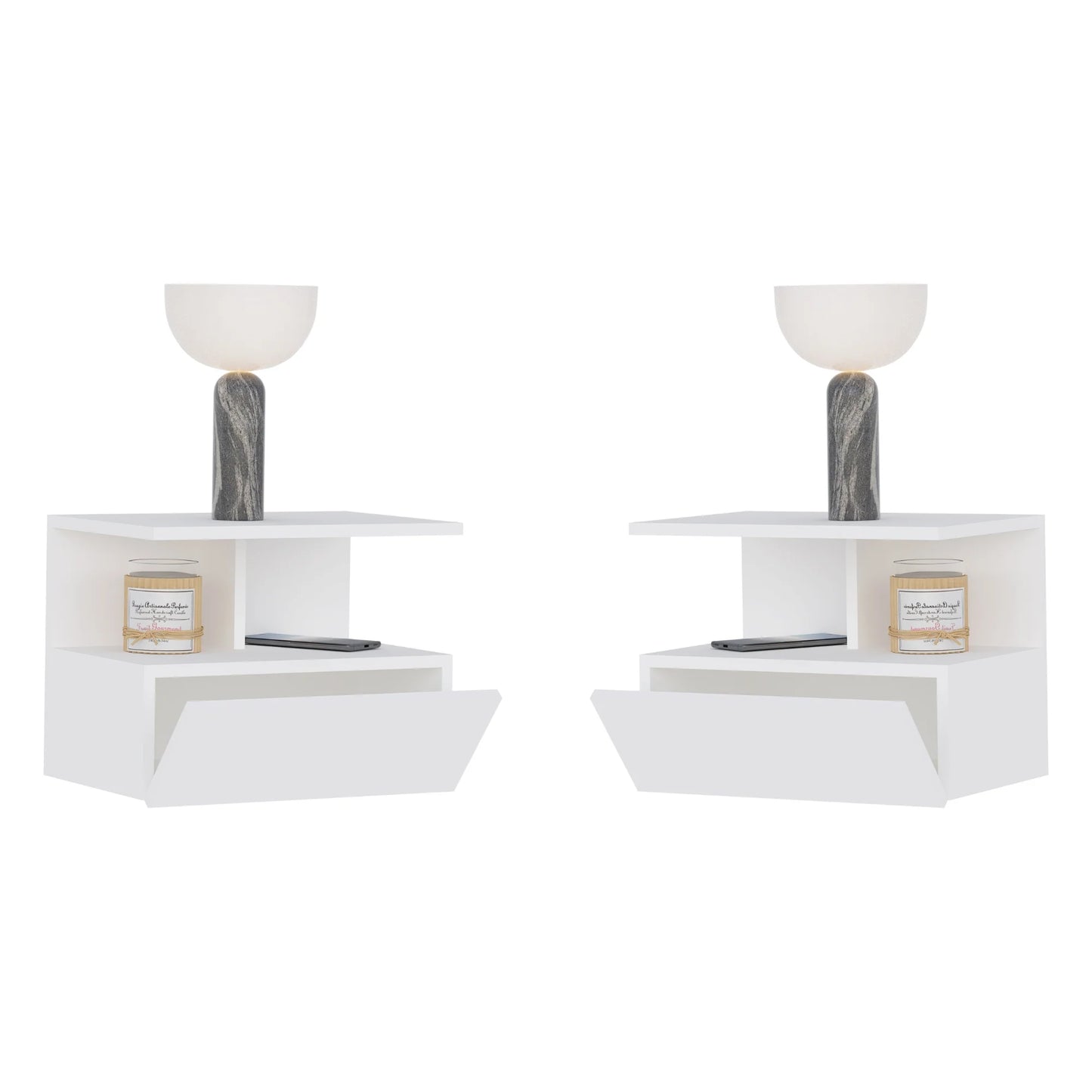 Set 2 Noptiere suspendate Kabi, 1 Usa, Alb, 45 x 30 x 34 cm