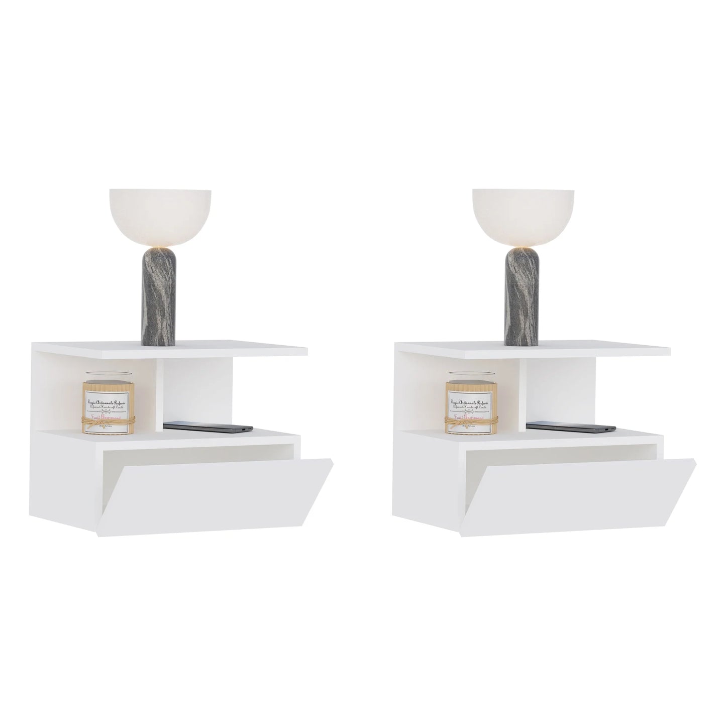 Set 2 Noptiere suspendate Kabi, 1 Usa, Alb, 45 x 30 x 34 cm