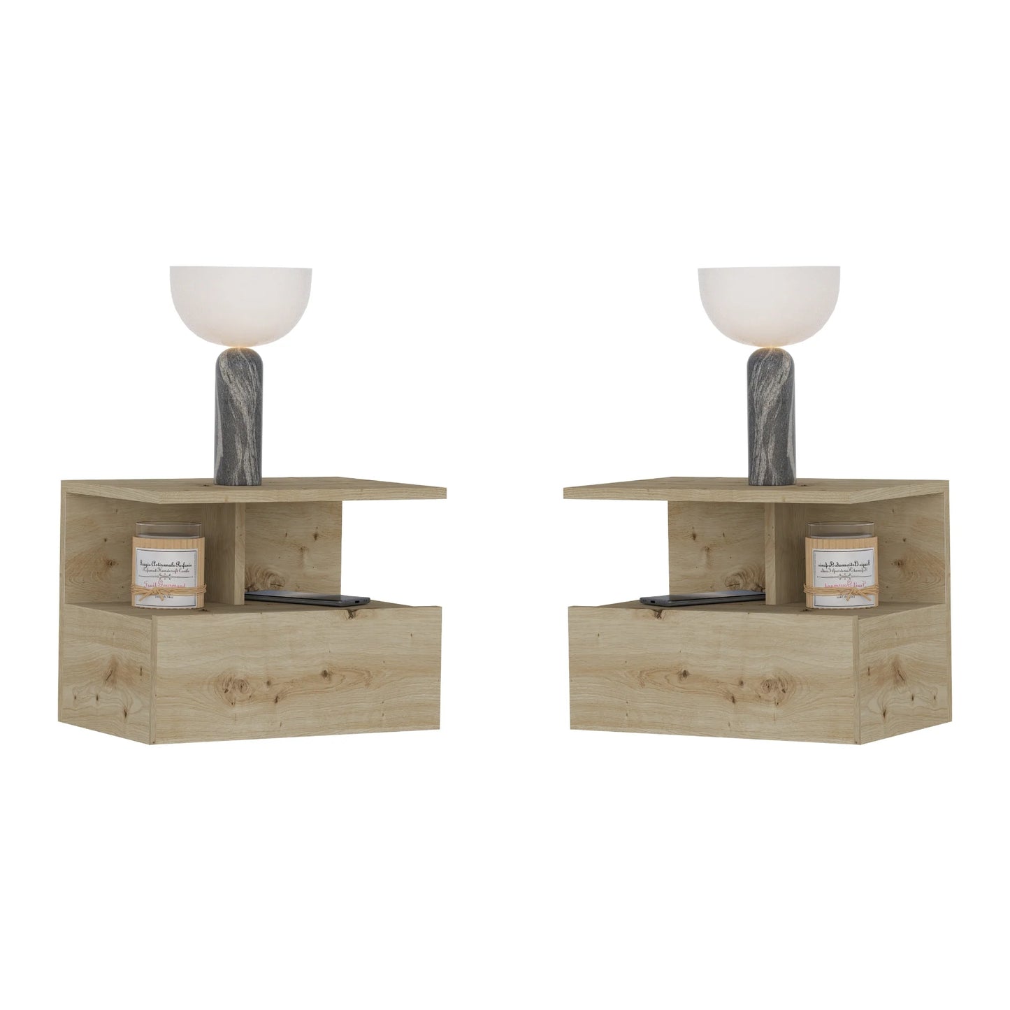 Set 2 Noptiere suspendate Kabi, 1 Usa, Stejar Artisan, 45 x 30 x 34 cm