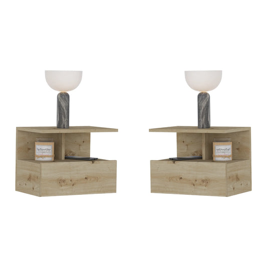 Set 2 Noptiere suspendate Kabi, 1 Usa, Stejar Artisan, 45 x 30 x 34 cm