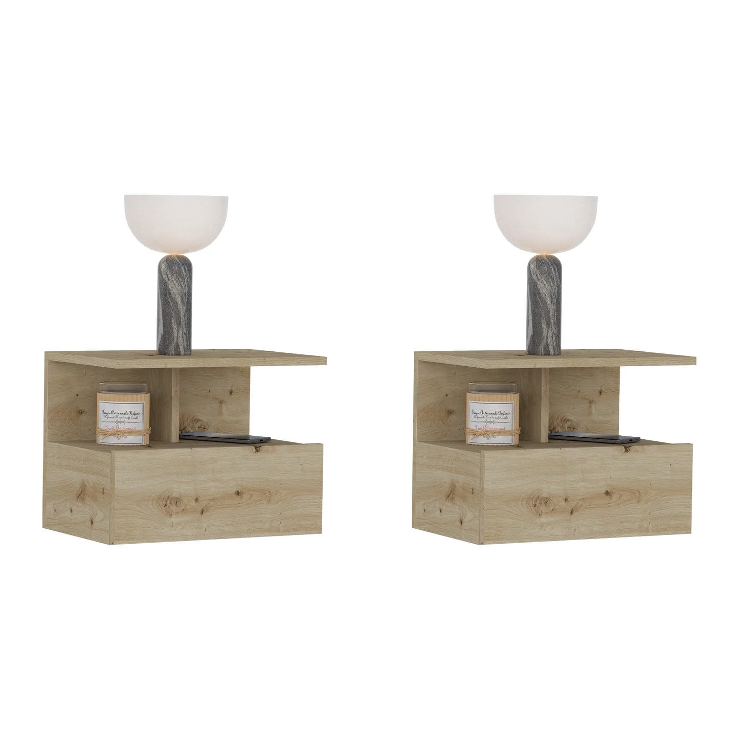 Set 2 Noptiere suspendate Kabi, 1 Usa, Stejar Artisan, 45 x 30 x 34 cm