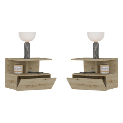 Set 2 Noptiere suspendate Kabi, 1 Usa, Stejar Artisan, 45 x 30 x 34 cm