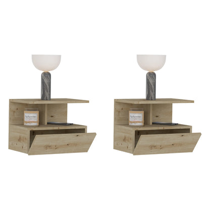 Set 2 Noptiere suspendate Kabi, 1 Usa, Stejar Artisan, 45 x 30 x 34 cm