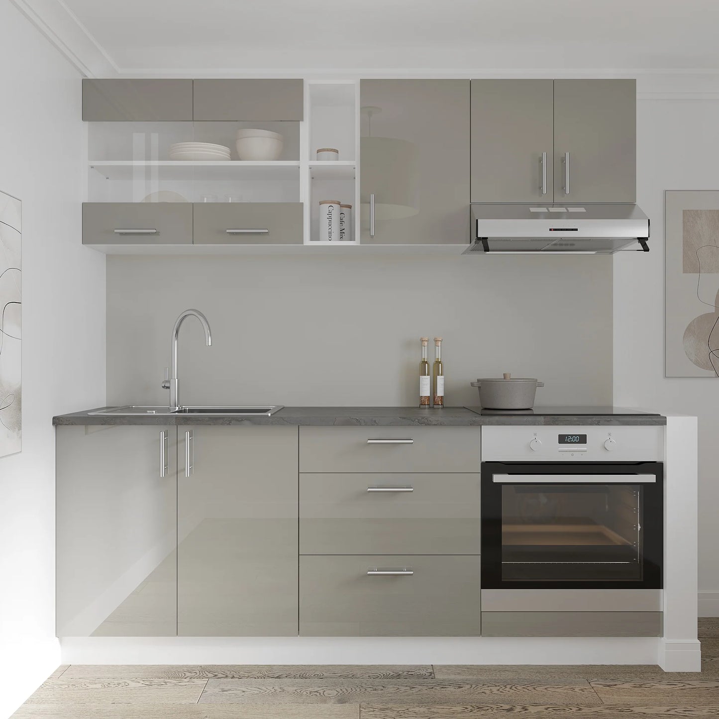 Corp Superior haaus Karo, 1 Usa, Gri Lucios/Alb, MDF, 40 x 30 x 60 cm
