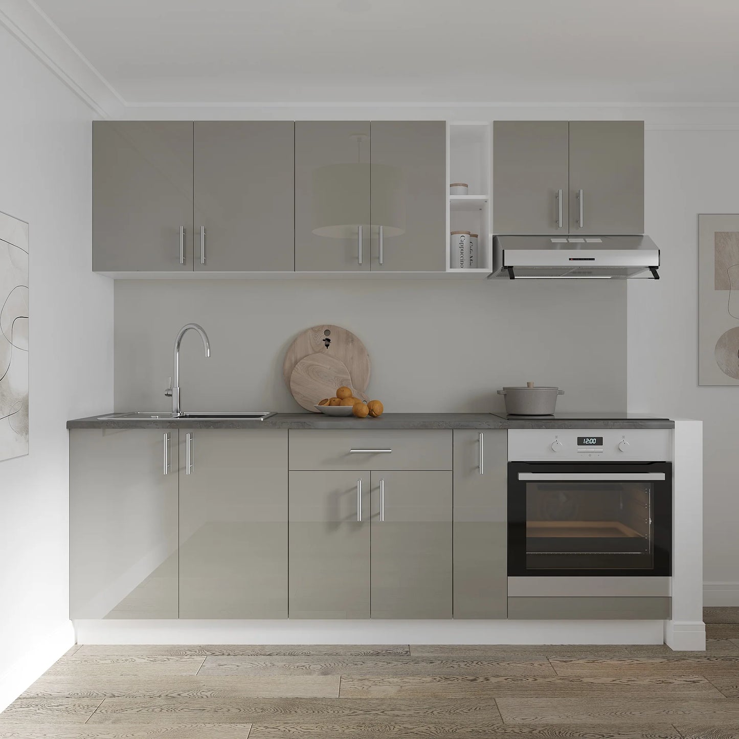 Corp Baza haaus Karo, 1 Sertar, 2 Usi, Gri Lucios/Alb, MDF, 60 x 50 x 80 cm