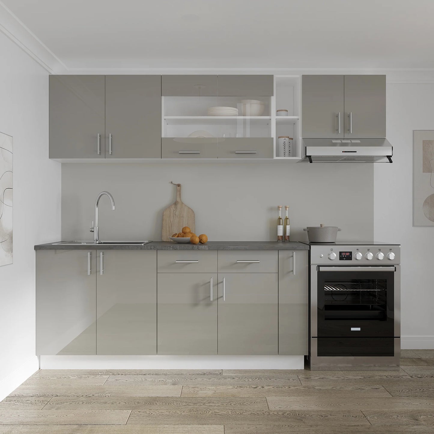 Corp Baza haaus Karo, 2 Sertare, 2 Usi, Gri Lucios/Alb, MDF, 80 x 50 x 80 cm