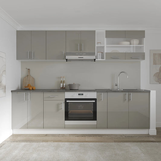 Set Bucatarie haaus Karo V19, Gri Lucios/Alb, MDF, Blat Thermo 28 mm, L 260 cm