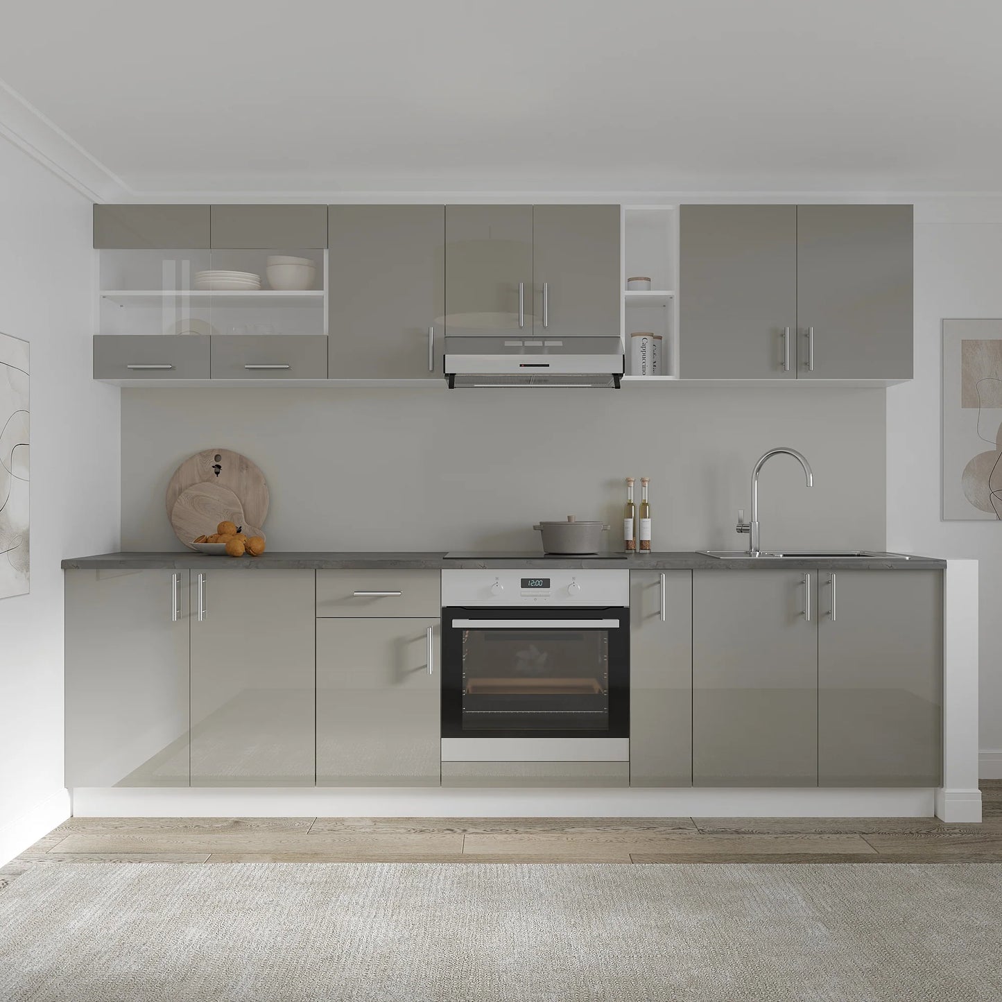 Corp Baza haaus Karo, 2 Usi, Gri Lucios/Alb, MDF, 80 x 50 x 80 cm
