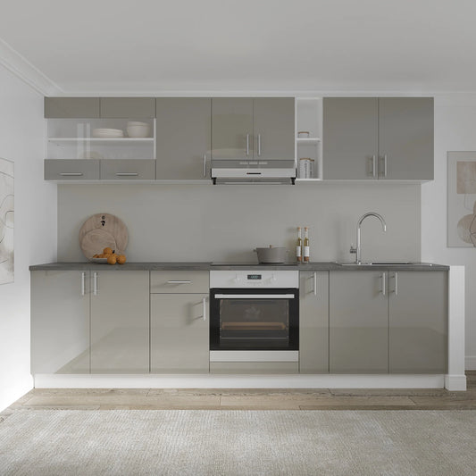 Set Bucatarie haaus Karo V21, Gri Lucios/Alb, MDF, Blat Thermo 28 mm, L 280 cm