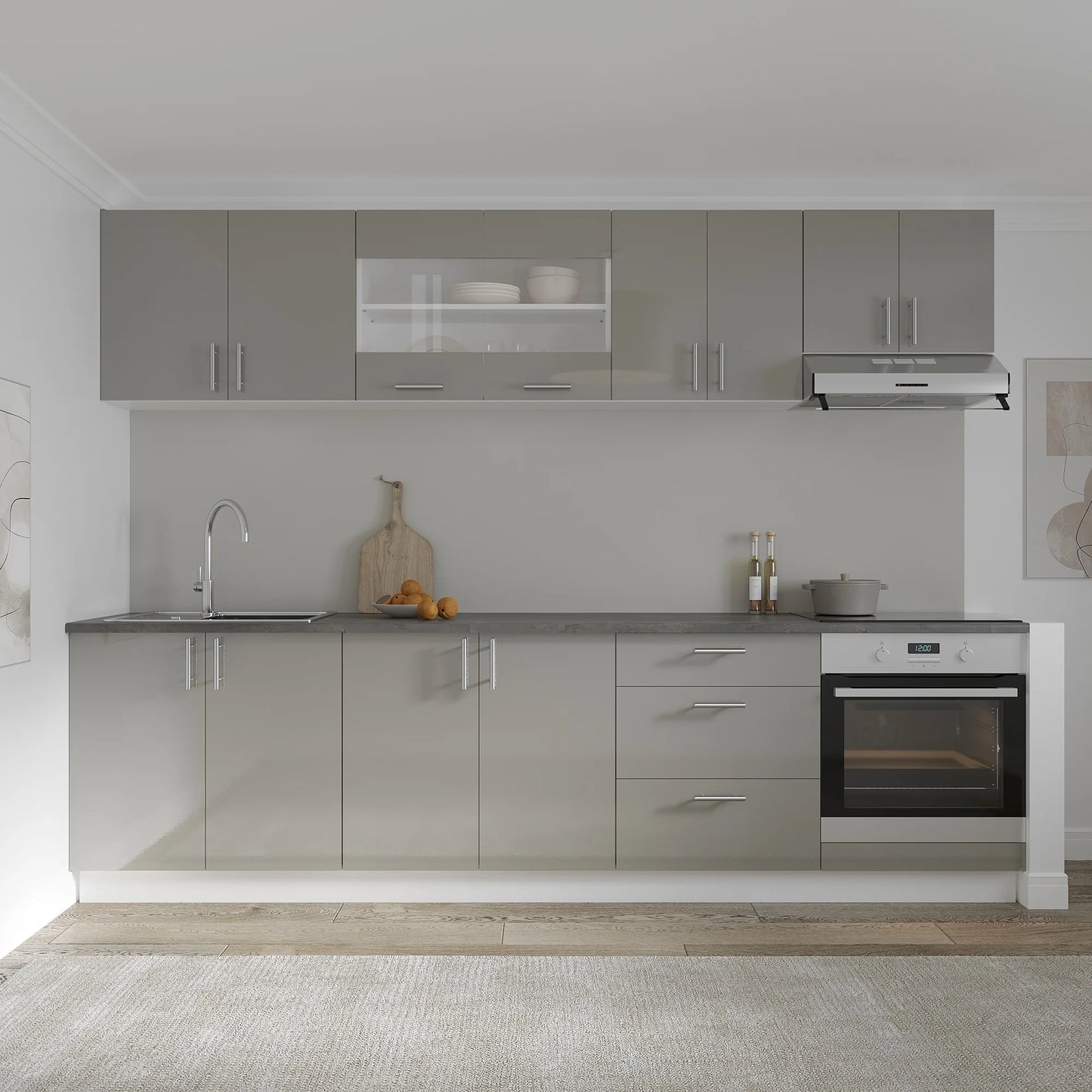 Corp Baza haaus Karo, 3 Sertare, Gri Lucios/Alb, MDF, 60 x 50 x 80 cm
