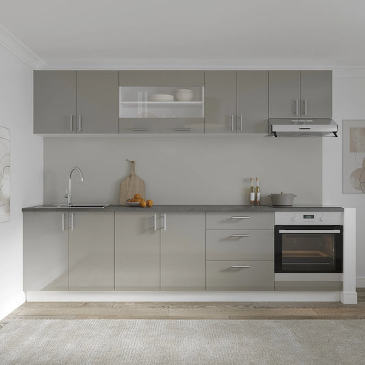 Set Bucatarie haaus Karo V22, Gri Lucios/Alb, MDF, Blat Thermo 28 mm, L 280 cm