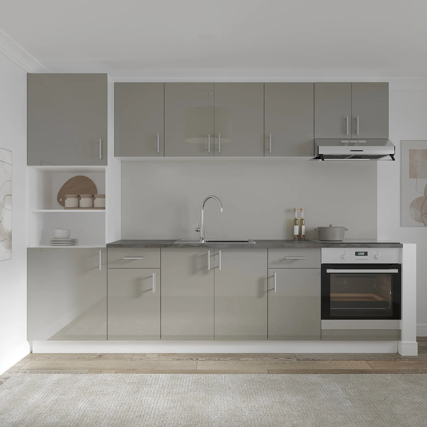 Set Bucatarie haaus Karo V24, Gri Lucios/Alb, MDF, Blat Thermo 28 mm, L 280 cm