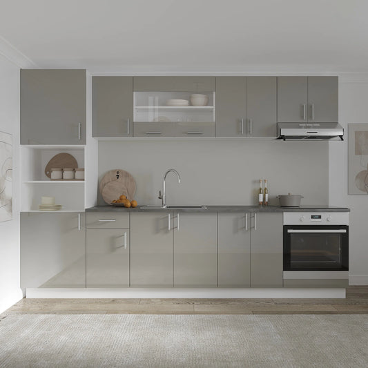 Set Bucatarie haaus Karo V27, Gri Lucios/Alb, MDF, Blat Thermo 28 mm, L 300 cm