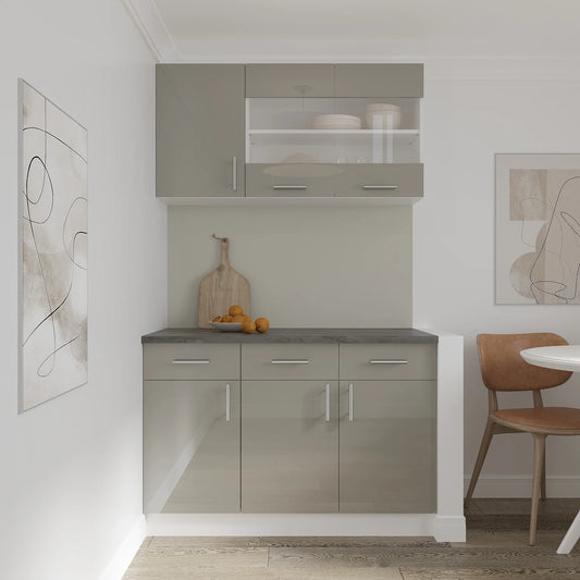 Corp Baza haaus Karo, 2 Sertare, 2 Usi, Gri Lucios/Alb, MDF, 80 x 50 x 80 cm