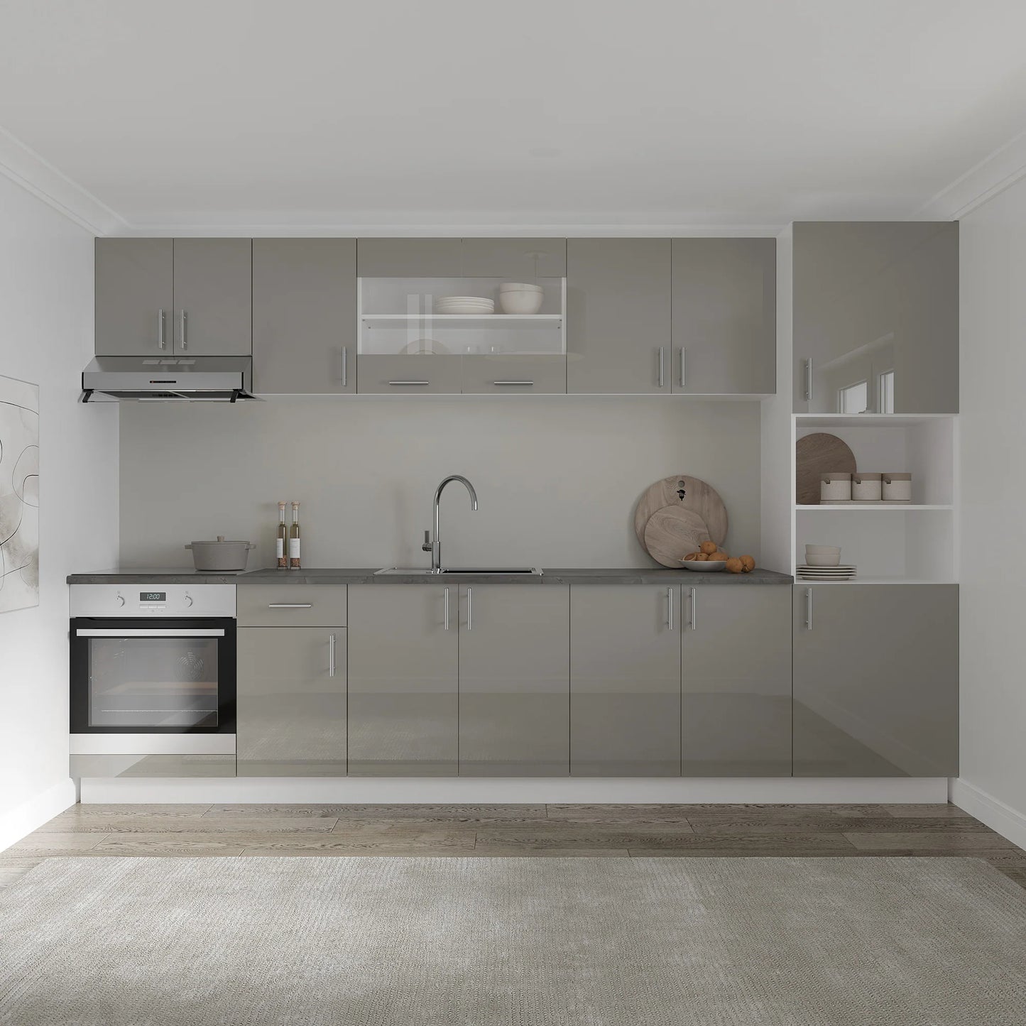Corp Superior haaus Karo, 2 Usi, cu sticla, Gri Lucios/Alb, MDF, 80 x 30 x 60 cm