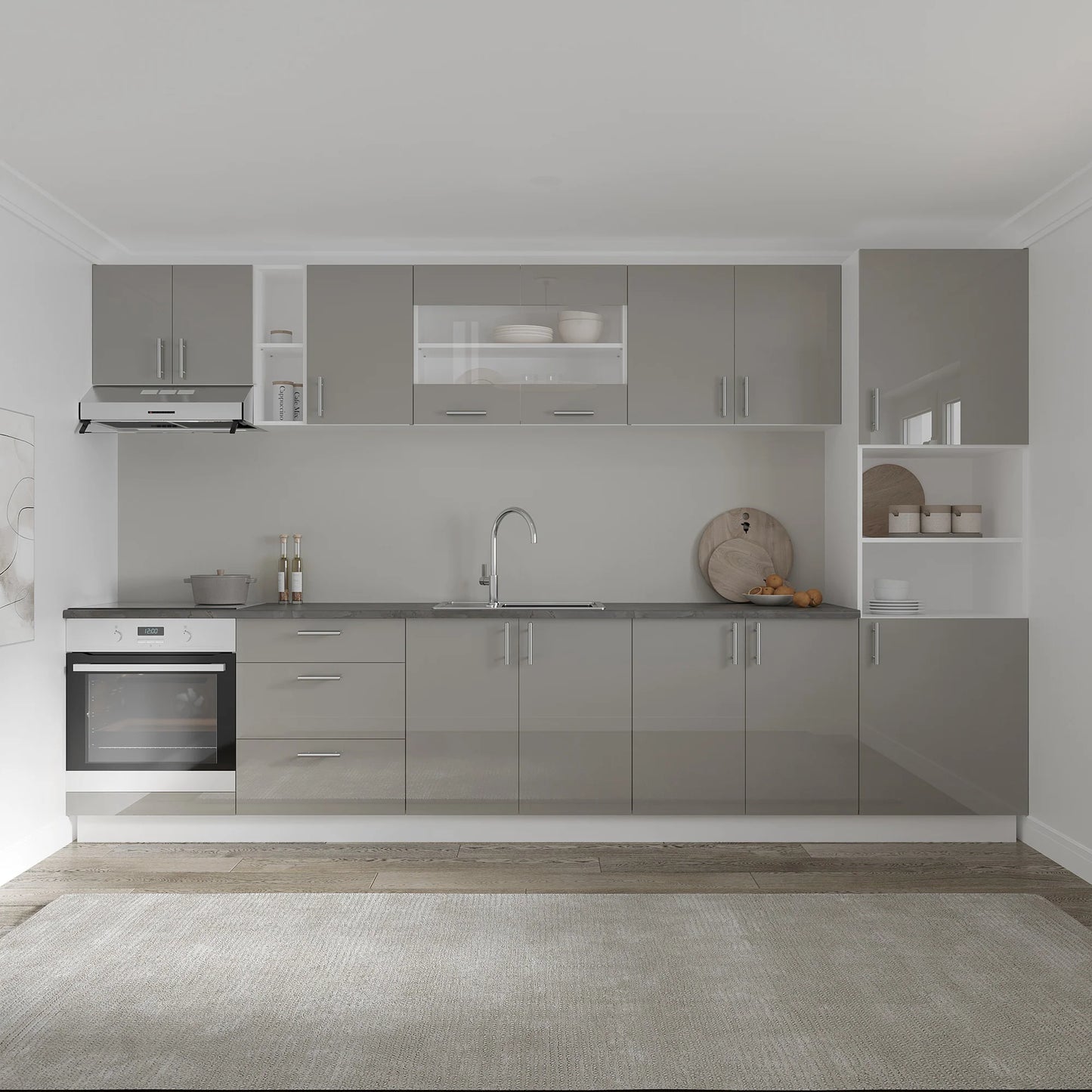 Corp Superior haaus Karo, 2 Usi, Gri Lucios/Alb, MDF, 80 x 30 x 60 cm