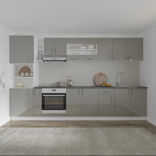 Set Bucatarie haaus Karo V33, Gri Lucios/Alb, MDF, Blat Thermo 28 mm, L 340 cm