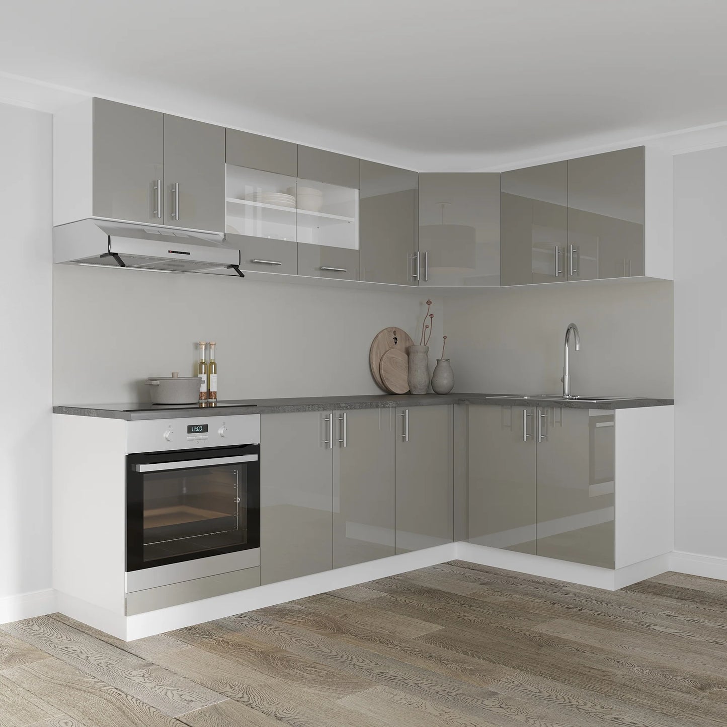 Corp Baza haaus Colt Karo, Gri Lucios/Alb, MDF, 98 x 50 x 80 cm
