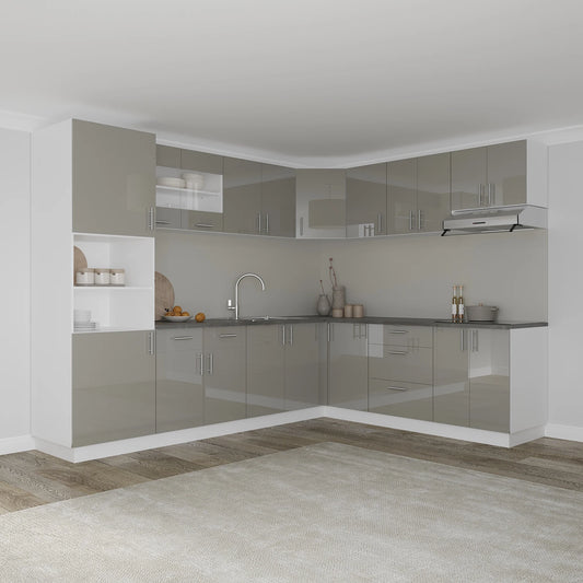 Set Bucatarie Colt haaus Karo V36, Gri Lucios/Alb, MDF, Blat Thermo 28 mm, L 280 x 220 cm