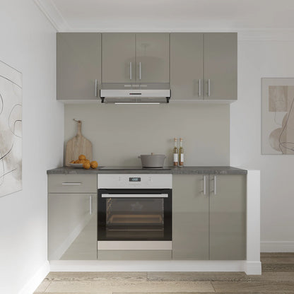 Set Bucatarie haaus Karo V6, Gri Lucios/Alb, MDF, Blat Thermo 28 mm, L 160 cm