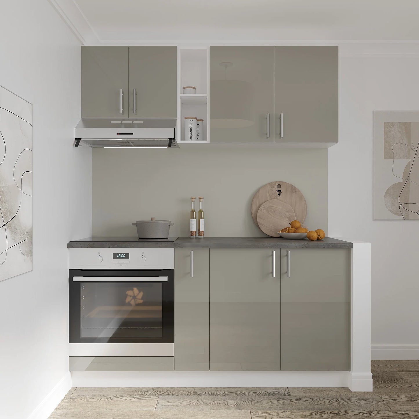 Corp Baza haaus Karo, 2 Usi, Gri Lucios/Alb, MDF, 80 x 50 x 80 cm