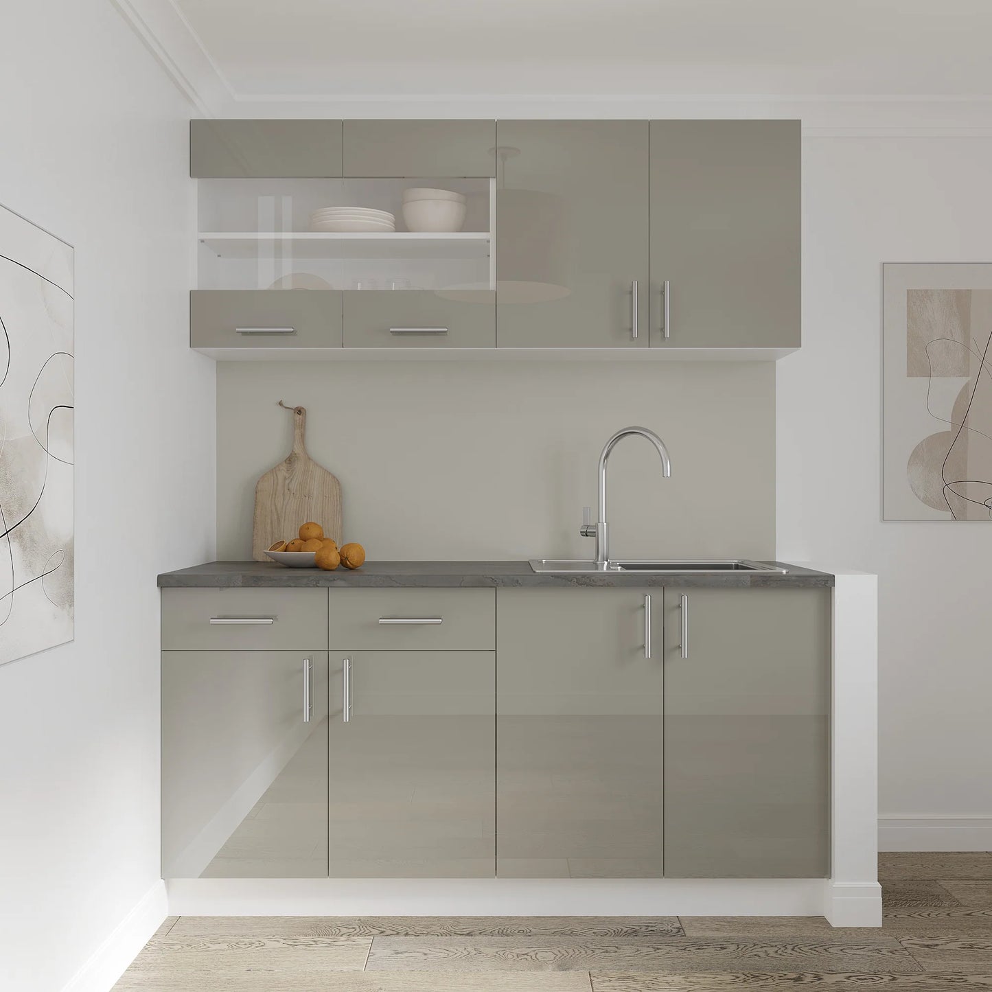 Corp Superior haaus Karo, 2 Usi, Gri Lucios/Alb, MDF, 80 x 30 x 60 cm