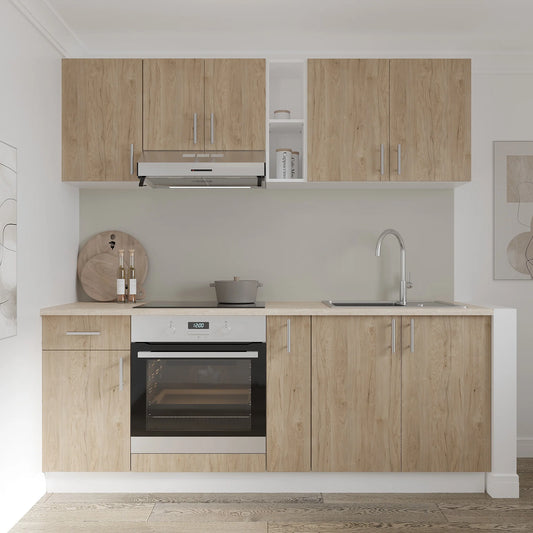 Set Bucatarie haaus Karo V11, Lemn Natural/Alb, Blat Thermo 28 mm, L 200 cm