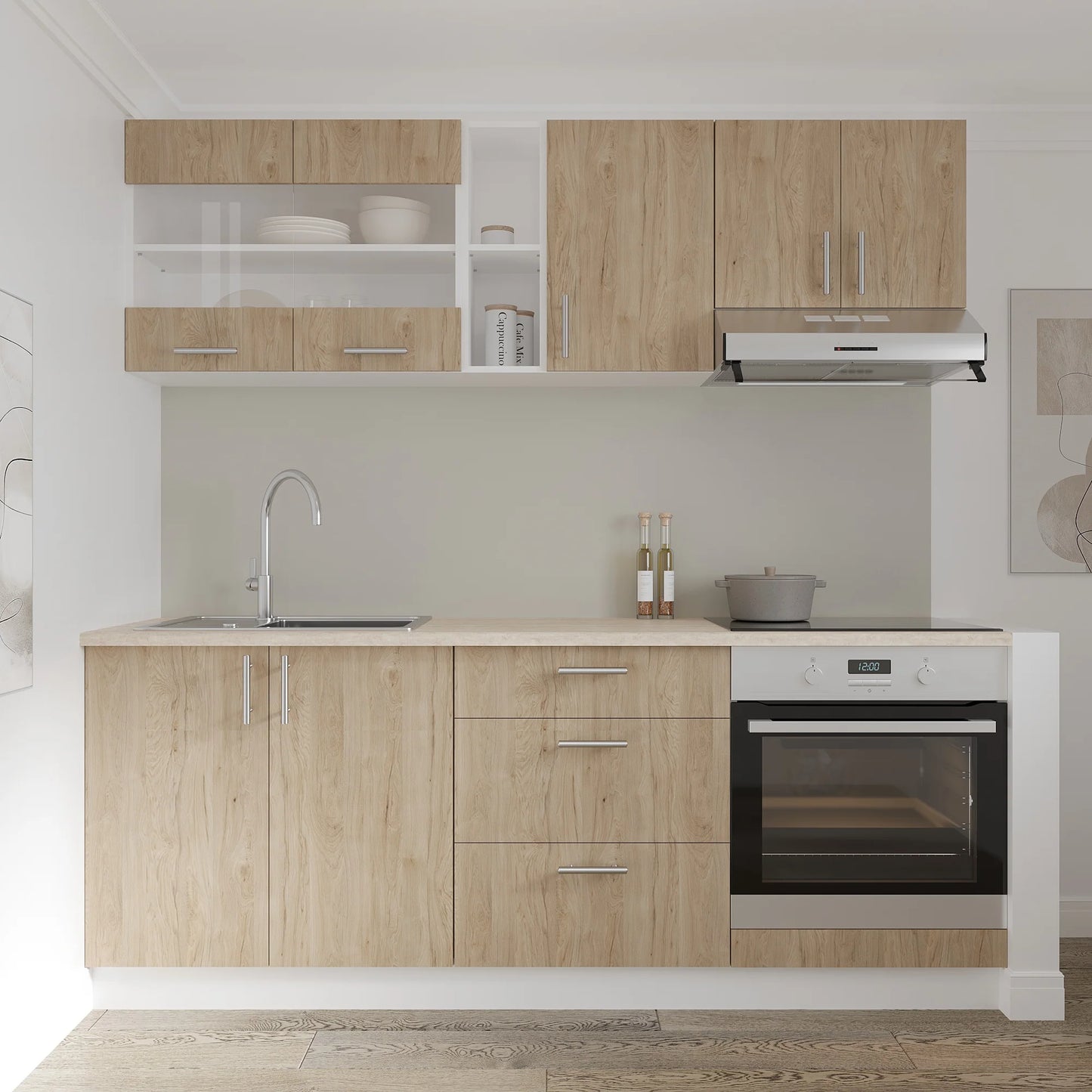 Corp Baza haaus Karo, 3 Sertare, Lemn Natural/Alb, 60 x 50 x 80 cm