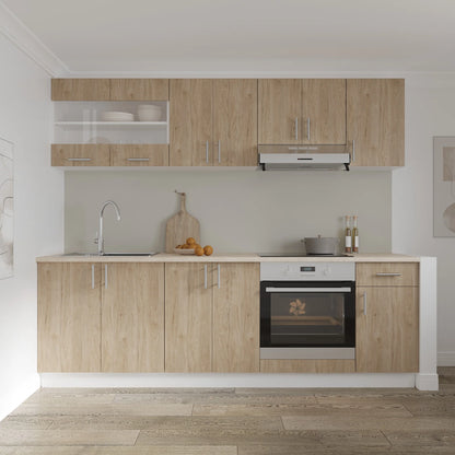 Set Bucatarie haaus Karo V15, Lemn Natural/Alb, Blat Thermo 28 mm, L 240 cm