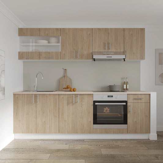 Set Bucatarie haaus Karo V15, Lemn Natural/Alb, Blat Thermo 28 mm, L 240 cm