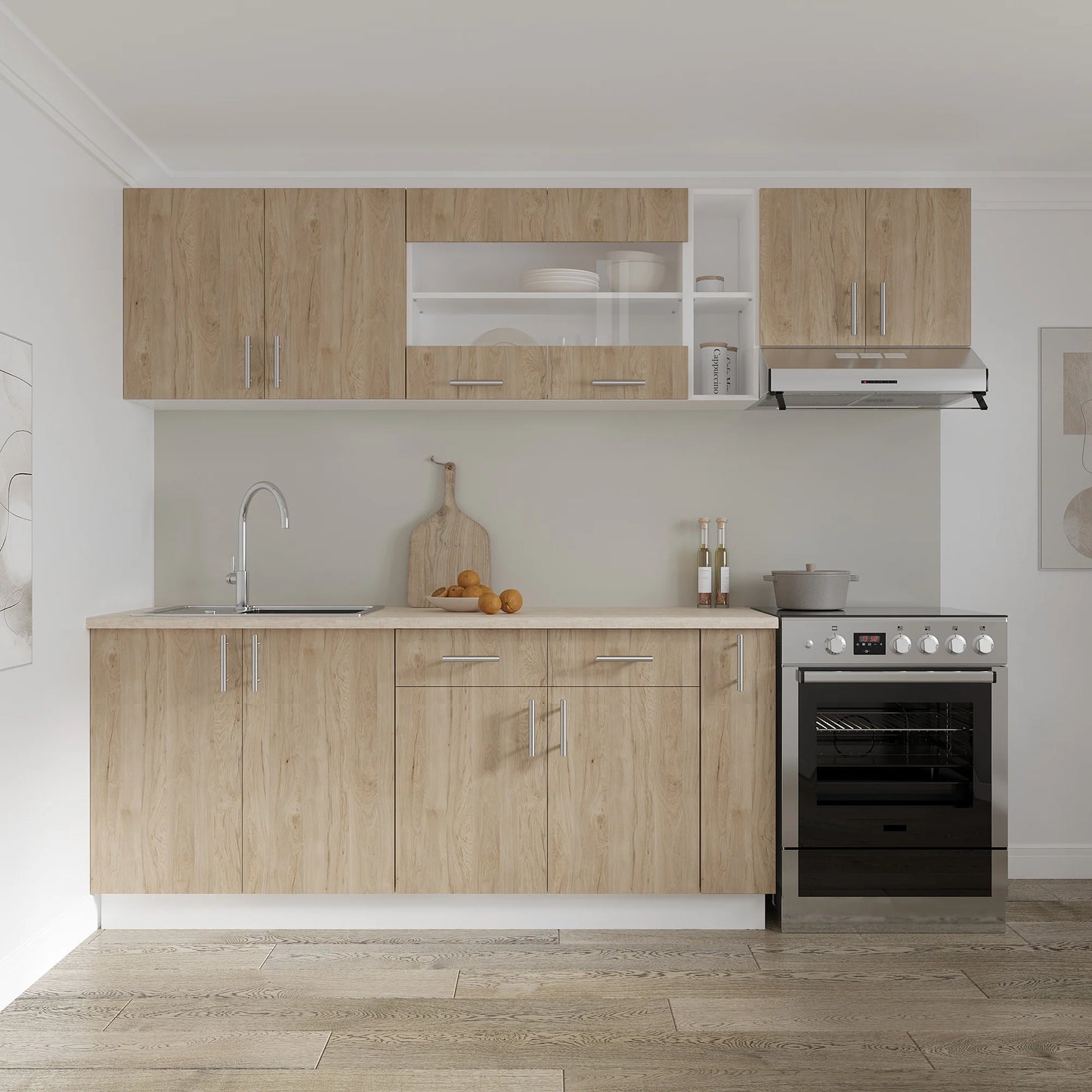 Corp Baza haaus Karo, 2 Sertare, 2 Usi, Lemn Natural/Alb, 80 x 50 x 80 cm