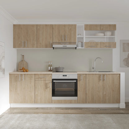 Set Bucatarie haaus Karo V19, Lemn Natural/Alb, Blat Thermo 28 mm, L 260 cm