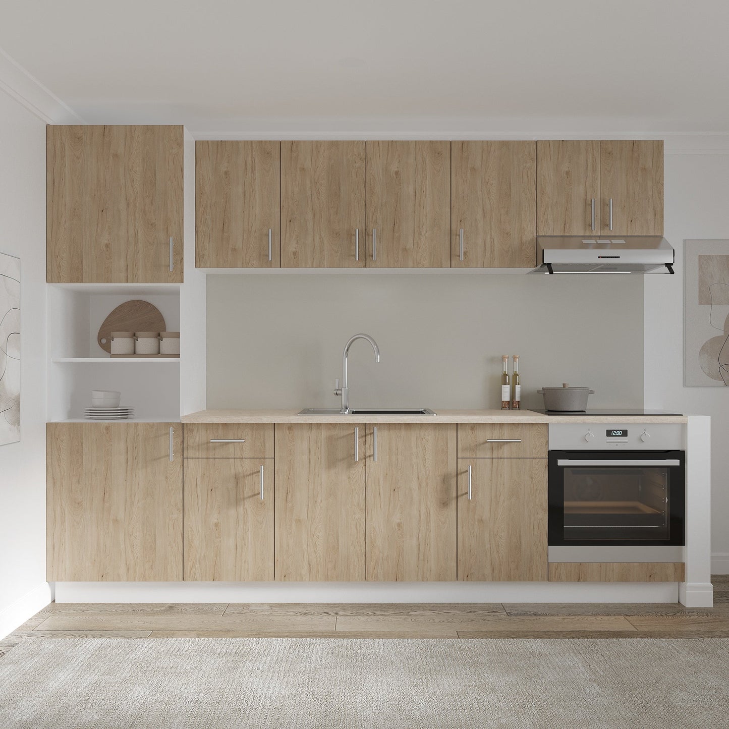 Set Bucatarie haaus Karo V24, Lemn Natural/Alb, Blat Thermo 28 mm, L 280 cm