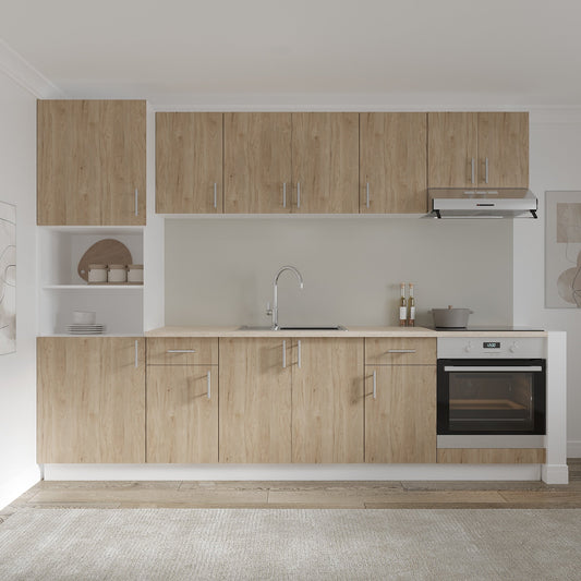 Set Bucatarie haaus Karo V24, Lemn Natural/Alb, Blat Thermo 28 mm, L 280 cm