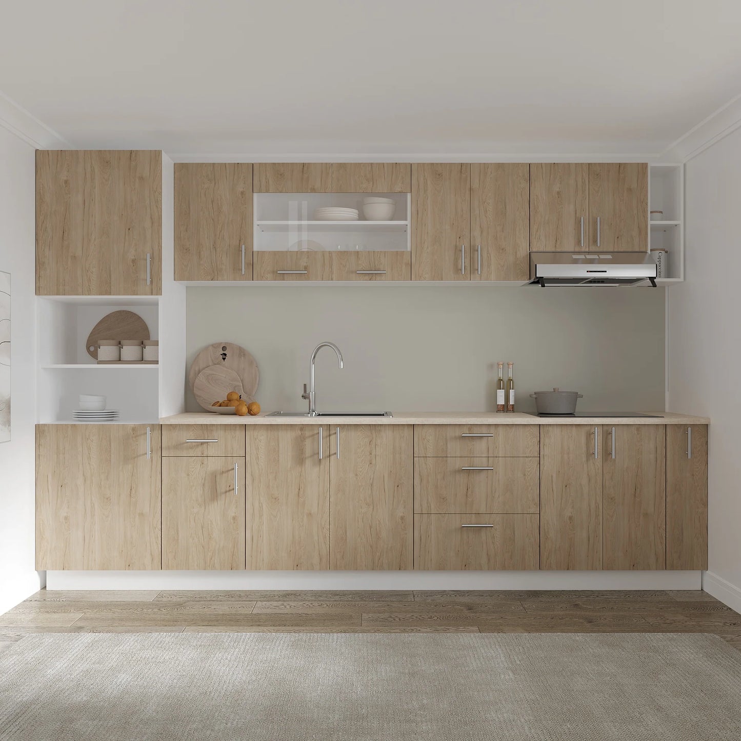 Corp Baza haaus Karo, 1 Sertar, 1 Usa, Lemn Natural/Alb, 40 x 50 x 80 cm