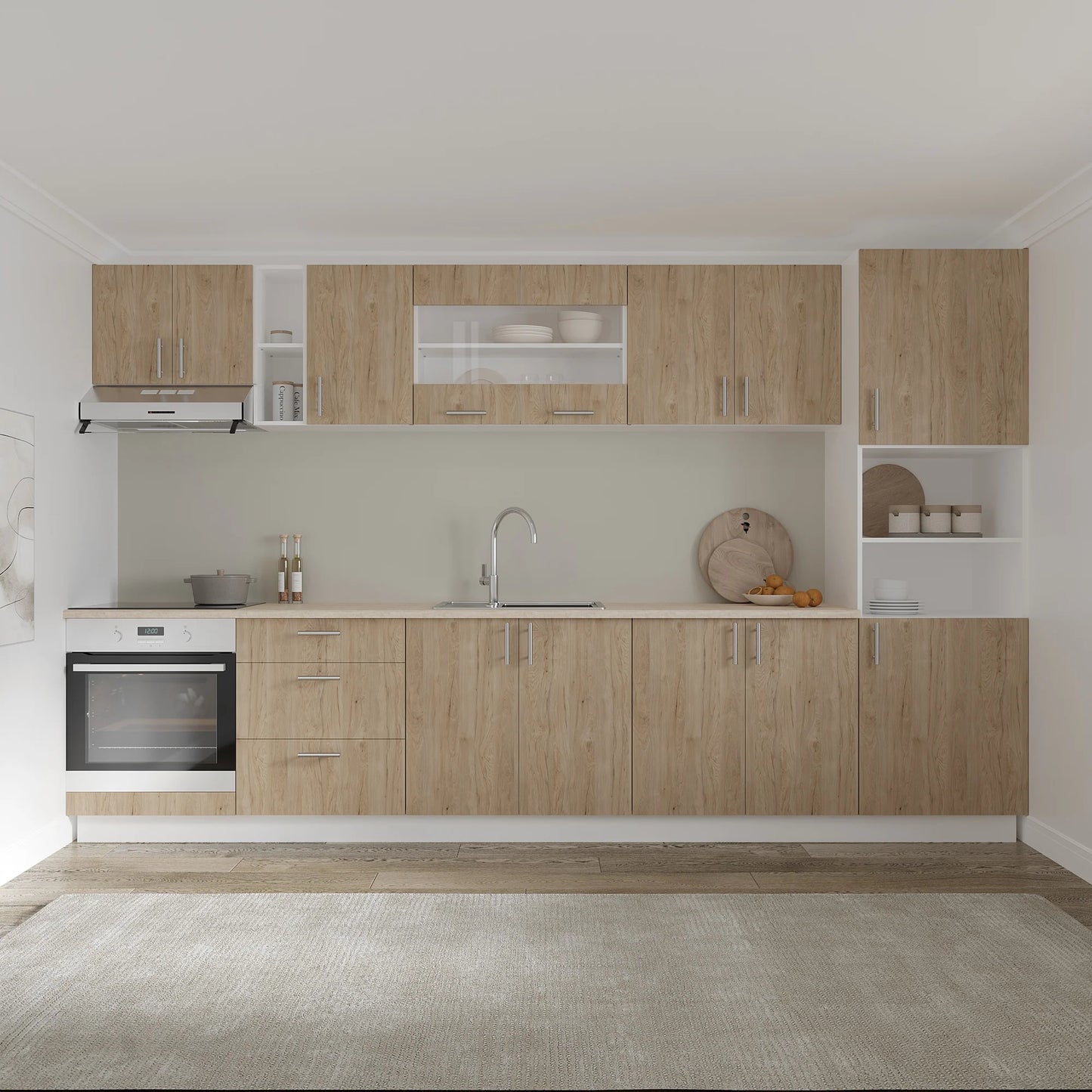 Corp Baza haaus Karo, 3 Sertare, Lemn Natural/Alb, 60 x 50 x 80 cm